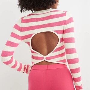 Aerie Open Back Sweater Striped Pink White Size XS Women’s Long Sleeves